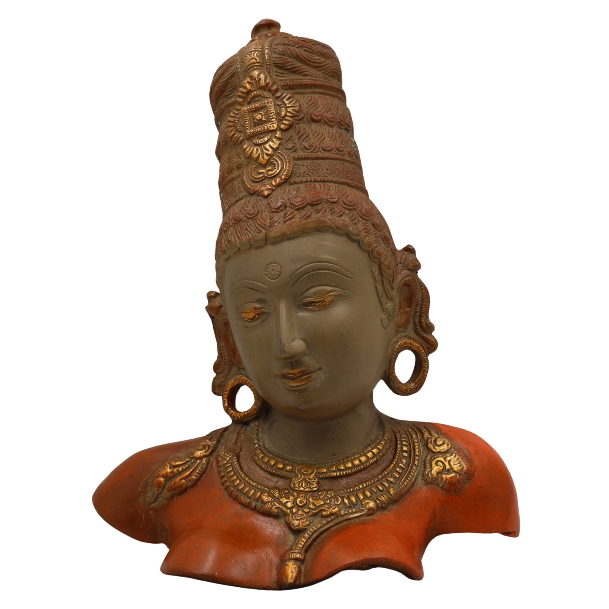 Brass Parvati Face Idol – Gauri Uma Mahadevi Shailaputri Murti for Pooja, Home Temple & Spiritual Decor, Gold, 12 Inch