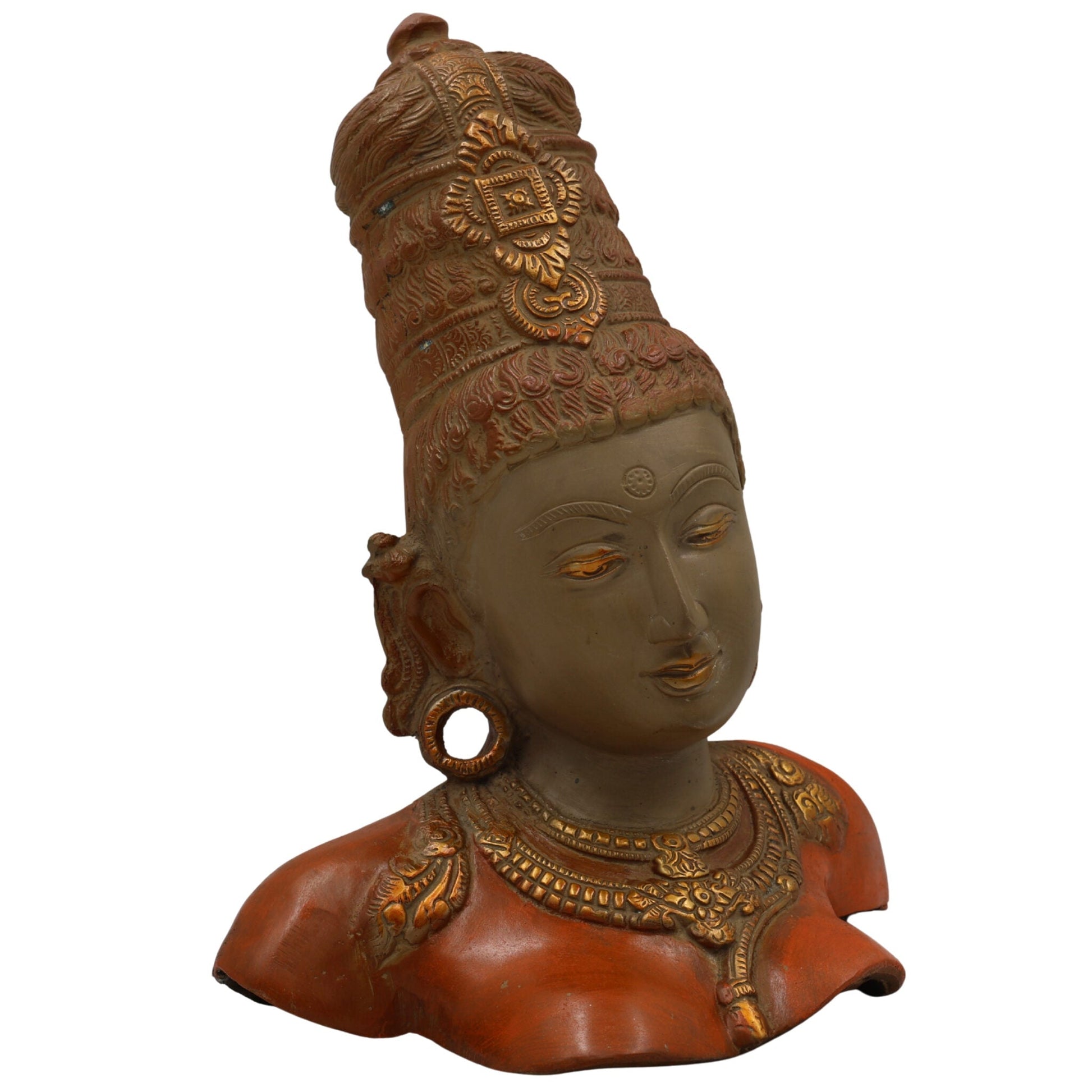 Brass Parvati Face Idol – Gauri Uma Mahadevi Shailaputri Murti for Pooja, Home Temple & Spiritual Decor, Gold, 12 Inch