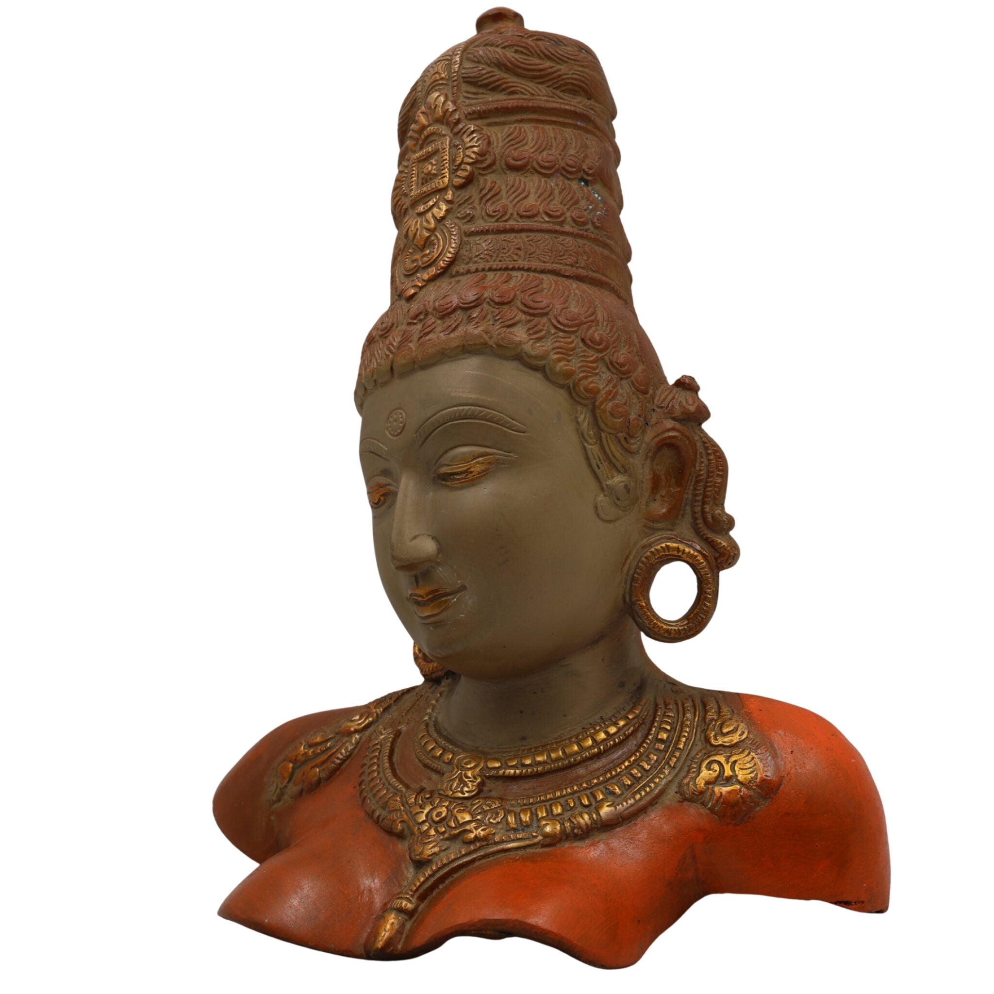 Brass Parvati Face Idol – Gauri Uma Mahadevi Shailaputri Murti for Pooja, Home Temple & Spiritual Decor, Gold, 12 Inch