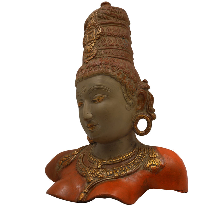 Brass Parvati Face Idol – Gauri Uma Mahadevi Shailaputri Murti for Pooja, Home Temple & Spiritual Decor, Gold, 12 Inch