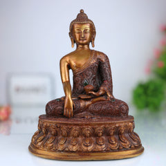 Brass Handcrafted Gautam Buddha Idol | Shakyamuni Tathagata Statue for Home Temple, Meditation, Vastu & Spiritual Decor, Brown, 10 Inch