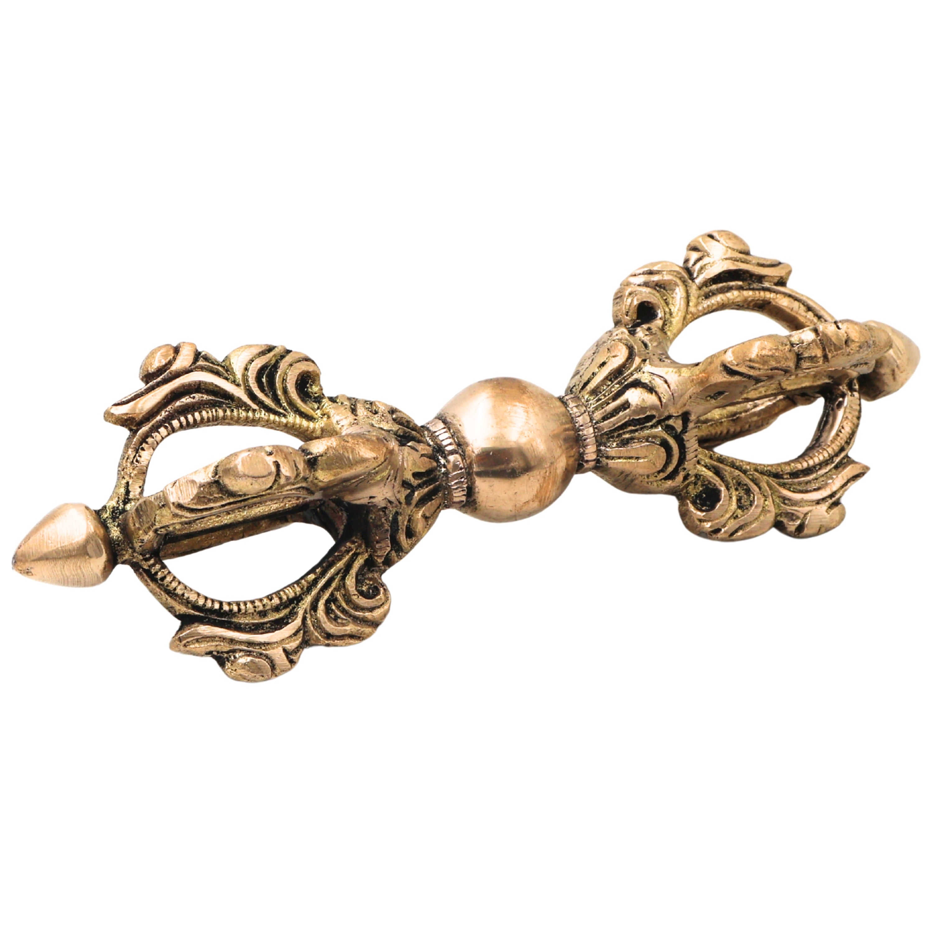 Brass Dorje Vajra Idol, Tibetan Thunderbolt Scepter, Buddhist Ritual Vajrayudha Sculpture for Puja, Meditation & Decor, Gold, 5.5 Inch