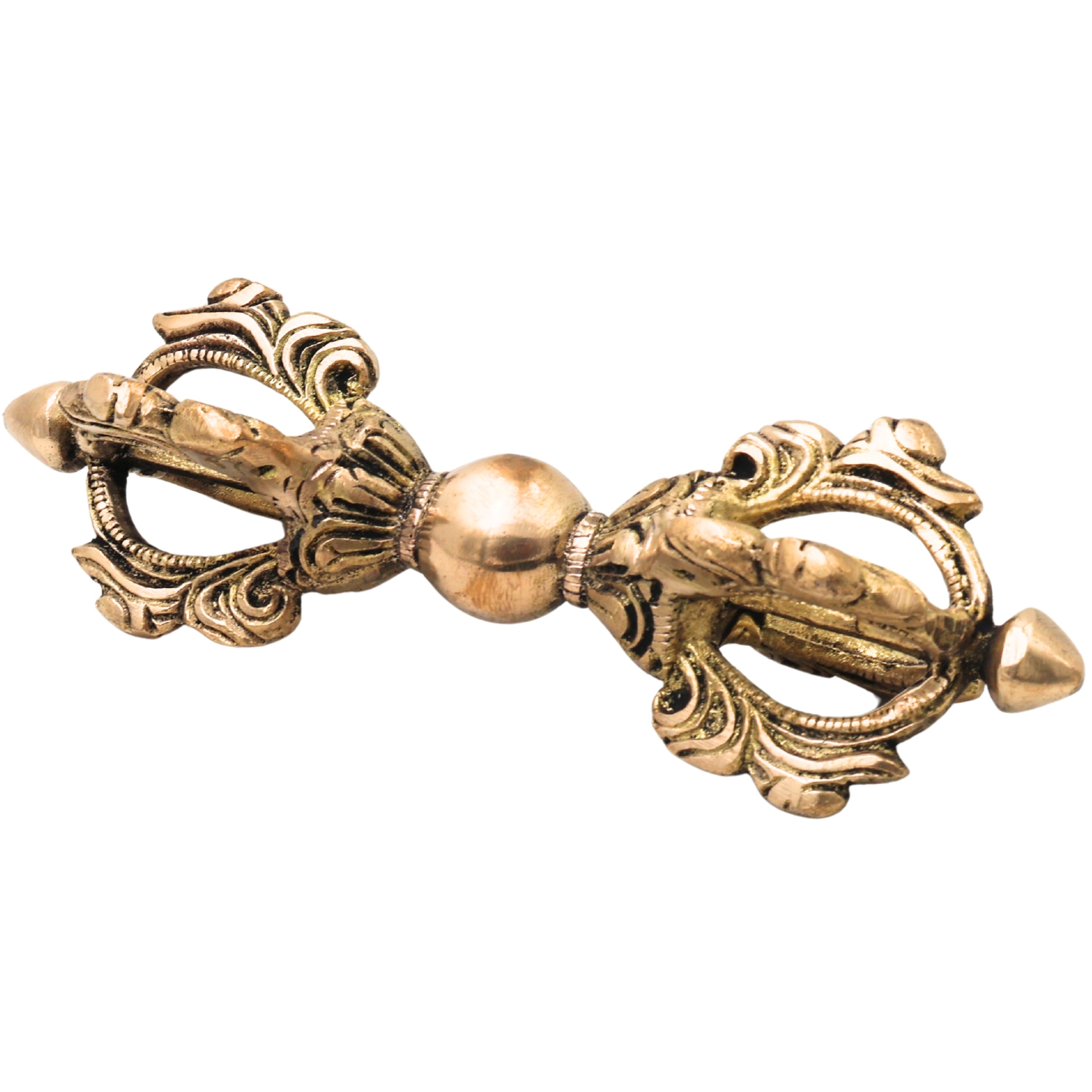 Brass Dorje Vajra Idol, Tibetan Thunderbolt Scepter, Buddhist Ritual Vajrayudha Sculpture for Puja, Meditation & Decor, Gold, 5.5 Inch