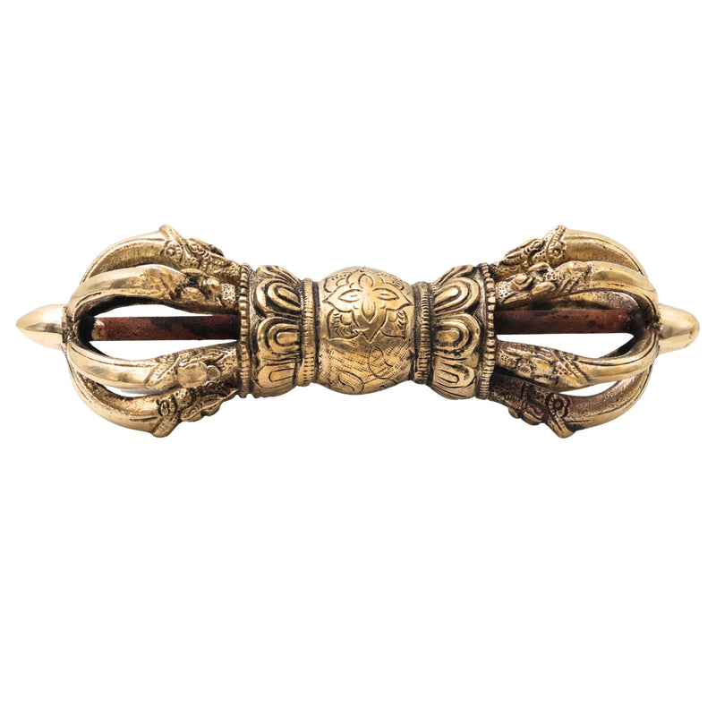 Brass Handcrafted Dorje Vajra, Tibetan Buddhist Thunderbolt, Pital Vajrayudha Sculpture for Puja, Meditation & Home Decor, Gold, 3 Inch