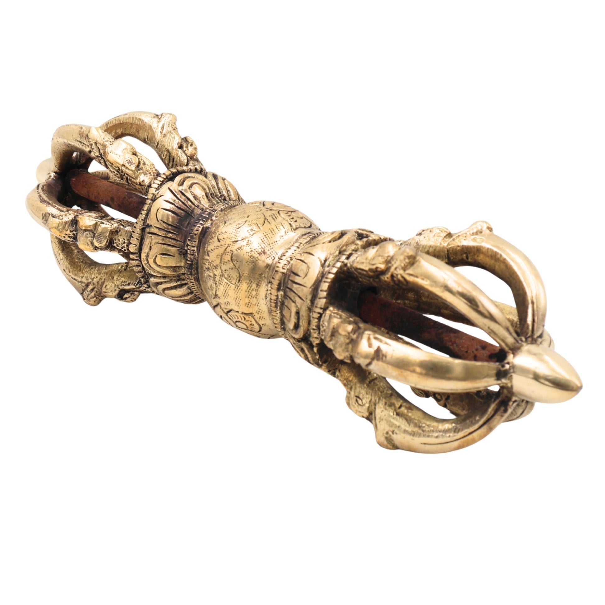 Brass Handcrafted Dorje Vajra, Tibetan Buddhist Thunderbolt, Pital Vajrayudha Sculpture for Puja, Meditation & Home Decor, Gold, 3 Inch