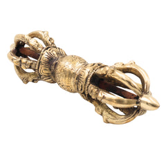 Brass Handcrafted Dorje Vajra, Tibetan Buddhist Thunderbolt, Pital Vajrayudha Sculpture for Puja, Meditation & Home Decor, Gold, 3 Inch