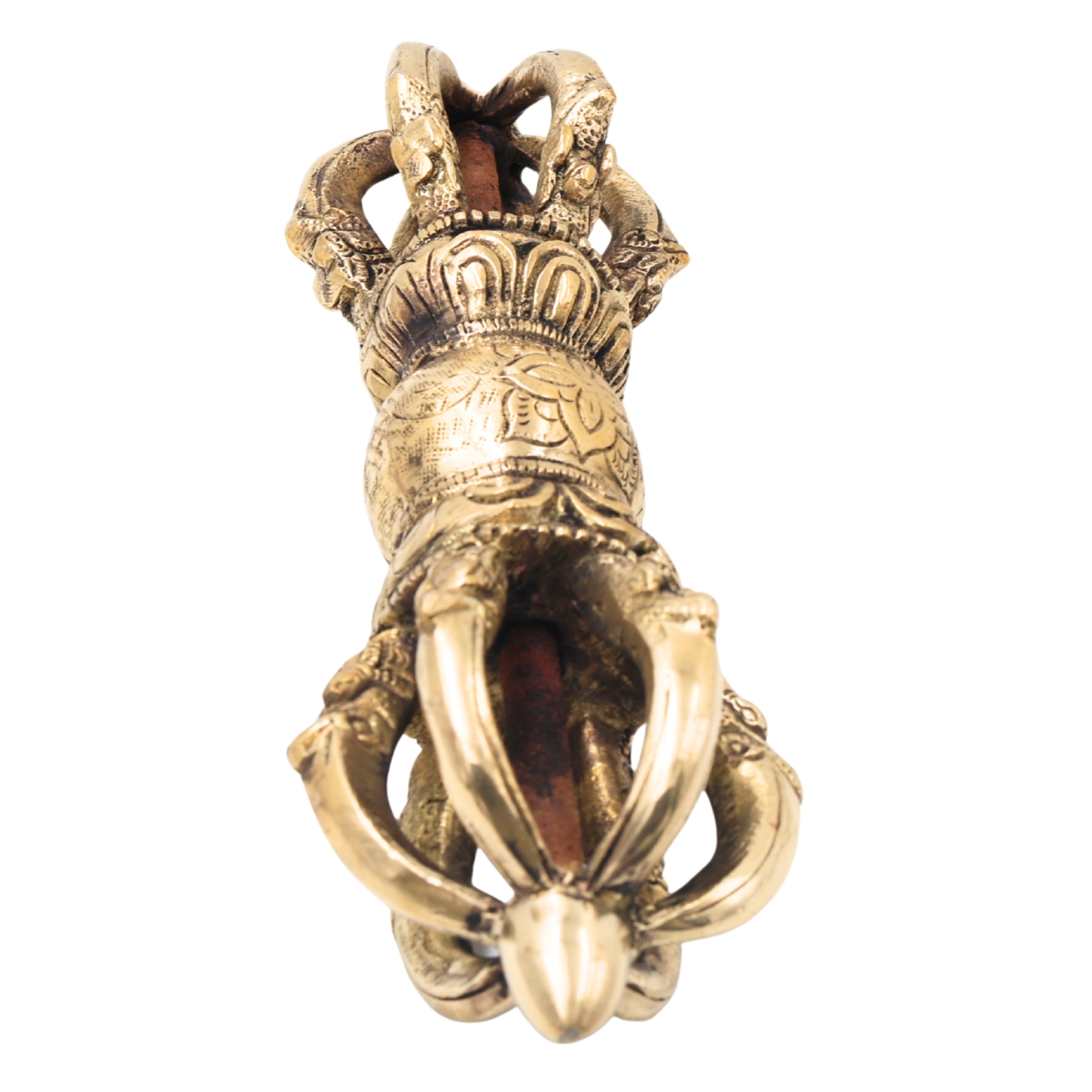 Brass Handcrafted Dorje Vajra, Tibetan Buddhist Thunderbolt, Pital Vajrayudha Sculpture for Puja, Meditation & Home Decor, Gold, 3 Inch