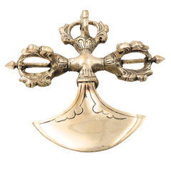 Brass Buddhist Khuladi Idol, Dorje Vajra Axe of Vajrapani, Tibetan Ritual Weapon for Puja, Home Decor & Spiritual Gifts, Gold, 2 Inch