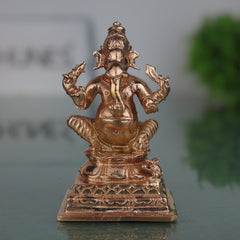 Bronze Panchaloha Ganesha Idol, Handmade Chola Art Vinayaka Ganpati Murti, Vighneshwara, Pillaiyar, Siddhivinayak Temple Sculpture, Gold, 3 Inch, 1 Piece