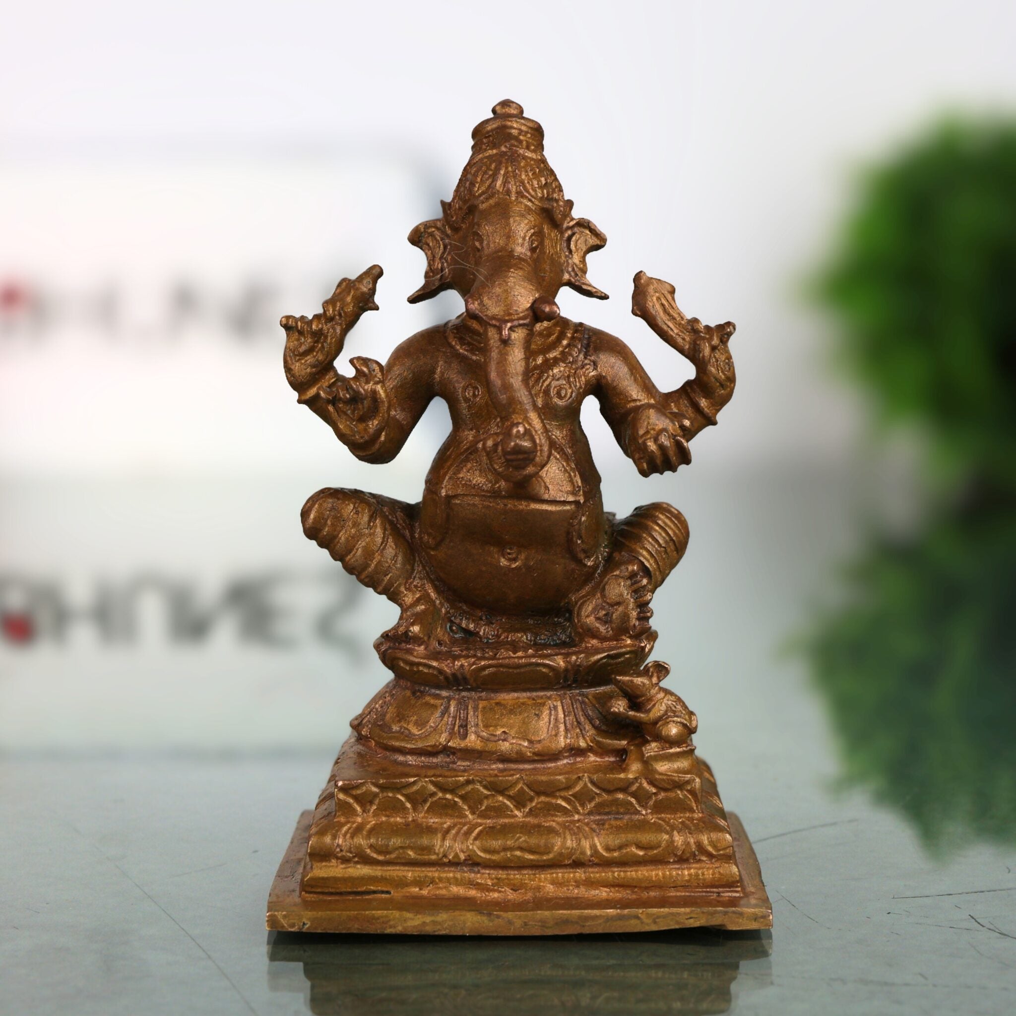 Bronze Panchaloha Ganesha Idol, Vinayaka Ganapati Bappa Murti, Handcrafted Chola Art Vighneshwara Vinayagar Statue for Home Temple & Gifting, Brown, 3 Inch, 1 Piece