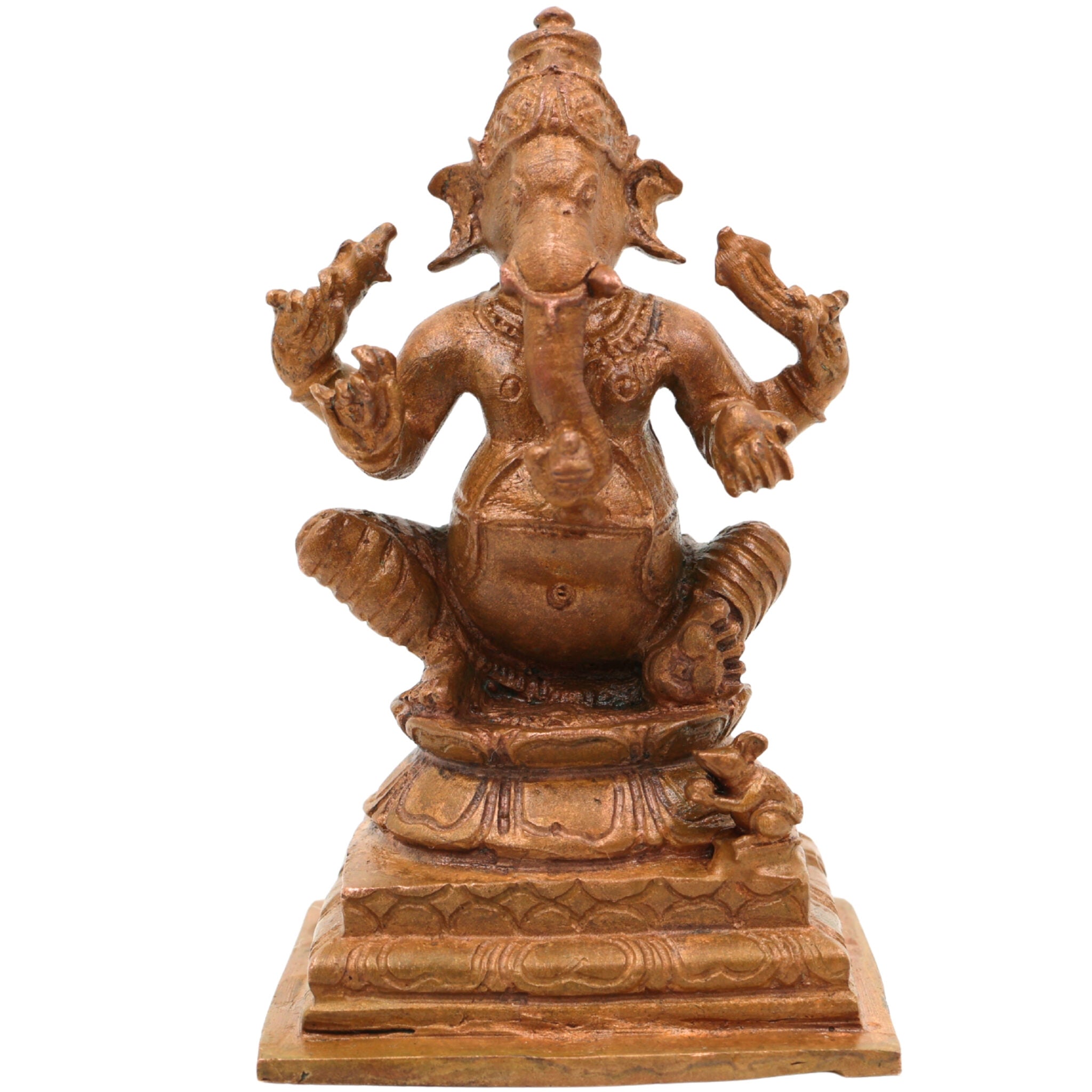 Bronze Panchaloha Ganesha Idol, Vinayaka Ganapati Bappa Murti, Handcrafted Chola Art Vighneshwara Vinayagar Statue for Home Temple & Gifting, Brown, 3 Inch, 1 Piece