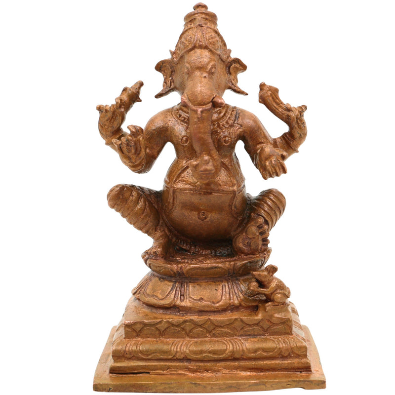Bronze Panchaloha Ganesha Idol, Vinayaka Ganapati Bappa Murti, Handcrafted Chola Art Vighneshwara Vinayagar Statue for Home Temple & Gifting, Brown, 3 Inch, 1 Piece