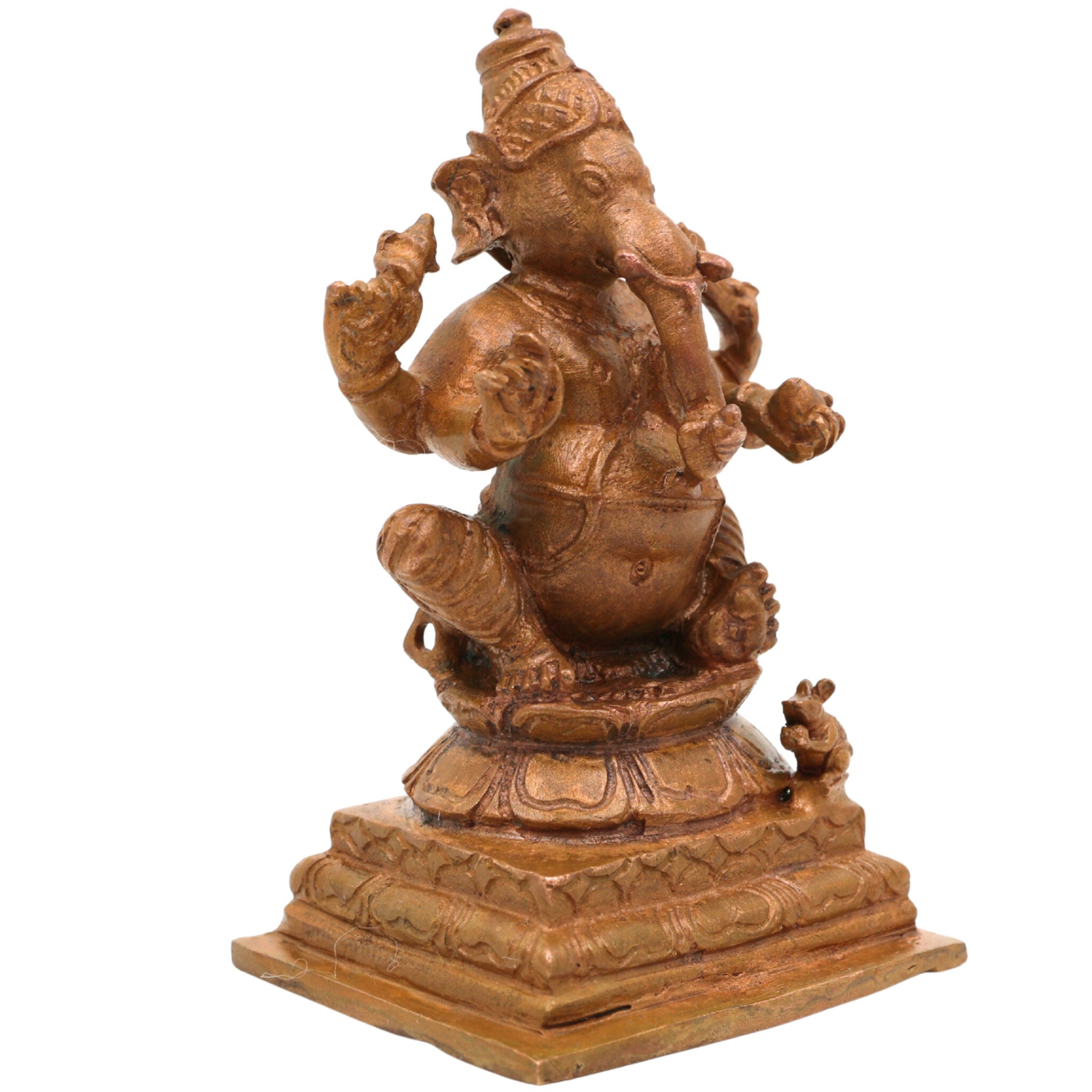 Bronze Panchaloha Ganesha Idol, Vinayaka Ganapati Bappa Murti, Handcrafted Chola Art Vighneshwara Vinayagar Statue for Home Temple & Gifting, Brown, 3 Inch, 1 Piece