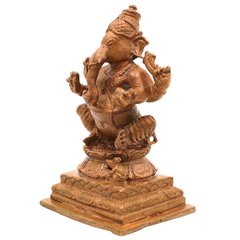 Bronze Panchaloha Ganesha Idol, Vinayaka Ganapati Bappa Murti, Handcrafted Chola Art Vighneshwara Vinayagar Statue for Home Temple & Gifting, Brown, 3 Inch, 1 Piece