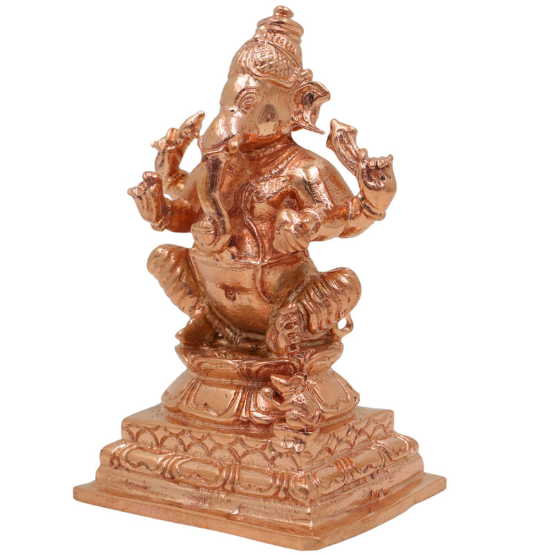 Bronze Panchaloha Ganesha Idol, Handmade Chola Art Vinayaka Ganpati Murti, Vighneshwara, Pillaiyar, Siddhivinayak Temple Sculpture, Gold, 3 Inch, 1 Piece