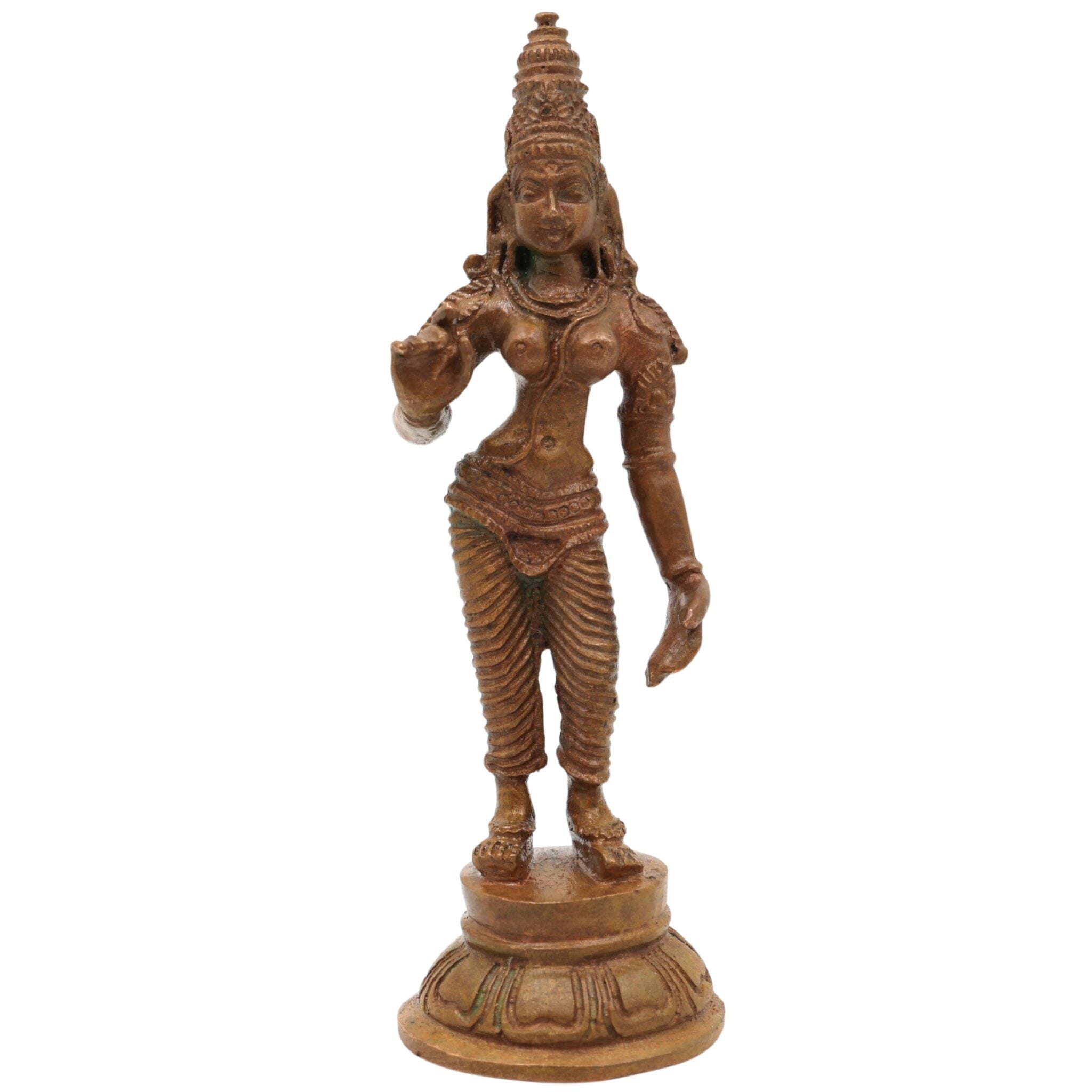 Bronze Handmade Parvati Idol | Panchaloha Uma Gauri Mahadevi Statue | Chola Art Shakti Sculpture for Home & Temple, Gold, 4 Inch, 1 Piece
