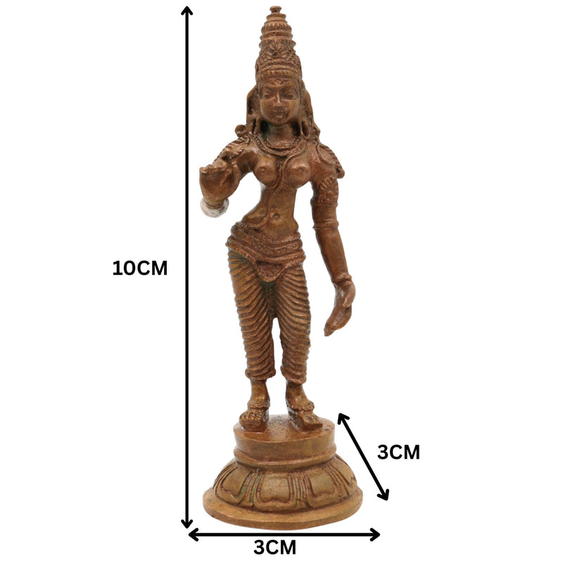 Bronze Handmade Parvati Idol | Panchaloha Uma Gauri Mahadevi Statue | Chola Art Shakti Sculpture for Home & Temple, Gold, 4 Inch, 1 Piece
