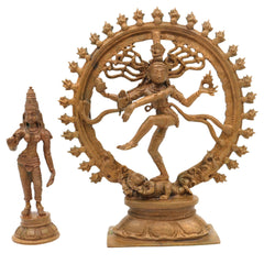 Handcrafted Bronze Nataraja and Parvati Idol | Panchaloha Chola Art Shiva & Shakti Statue | Lord of Dance Murti for Temple & Home Decor, Gold, 6 Inch, 1 Piece