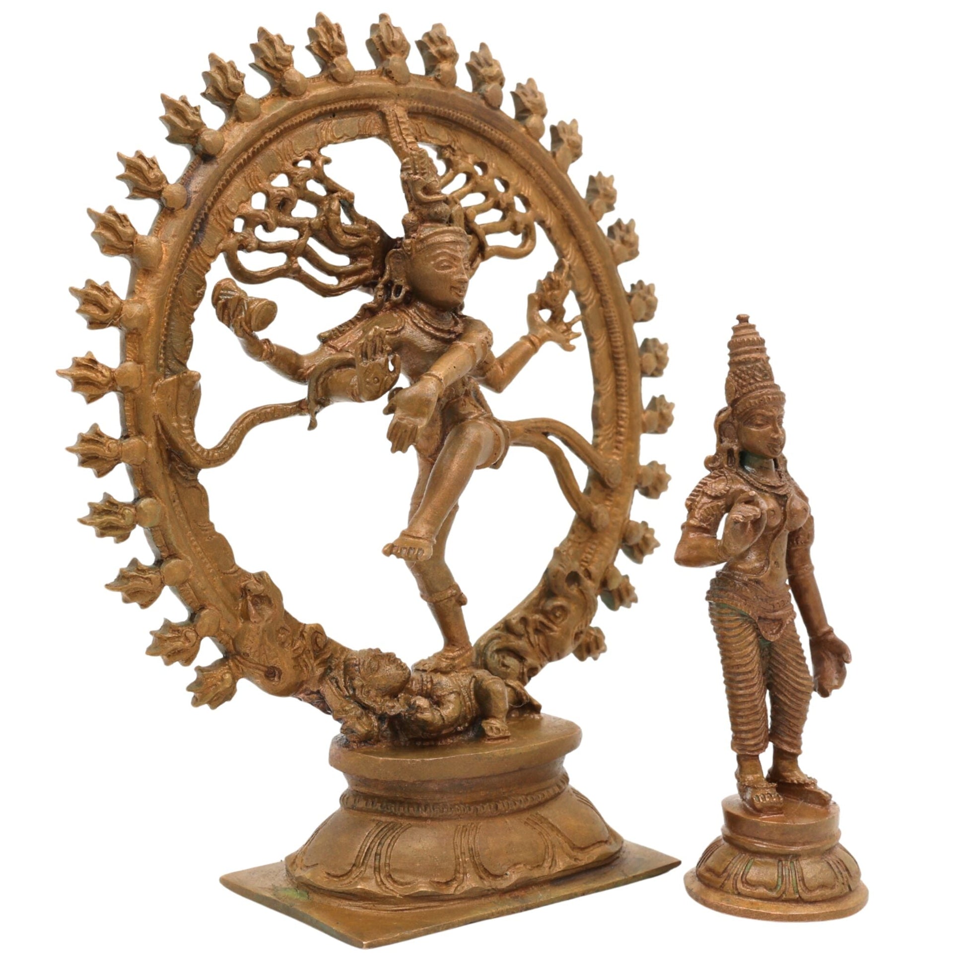 Handcrafted Bronze Nataraja and Parvati Idol | Panchaloha Chola Art Shiva & Shakti Statue | Lord of Dance Murti for Temple & Home Decor, Gold, 6 Inch, 1 Piece