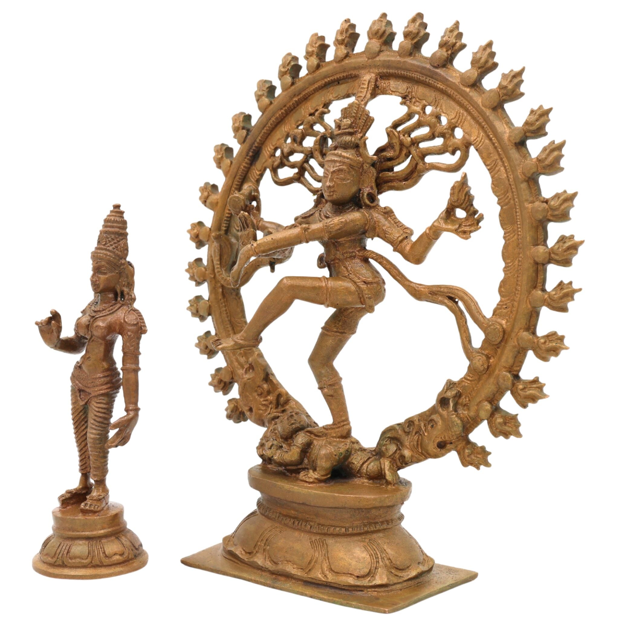 Handcrafted Bronze Nataraja and Parvati Idol | Panchaloha Chola Art Shiva & Shakti Statue | Lord of Dance Murti for Temple & Home Decor, Gold, 6 Inch, 1 Piece