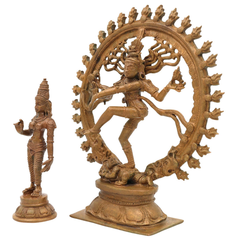 Handcrafted Bronze Nataraja and Parvati Idol | Panchaloha Chola Art Shiva & Shakti Statue | Lord of Dance Murti for Temple & Home Decor, Gold, 6 Inch, 1 Piece
