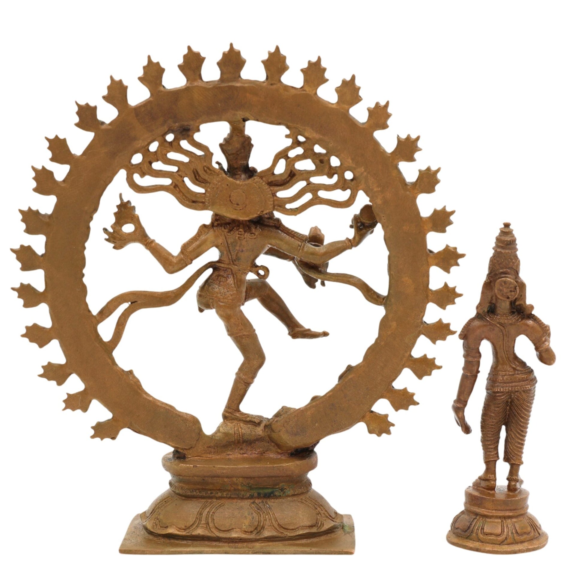 Handcrafted Bronze Nataraja and Parvati Idol | Panchaloha Chola Art Shiva & Shakti Statue | Lord of Dance Murti for Temple & Home Decor, Gold, 6 Inch, 1 Piece