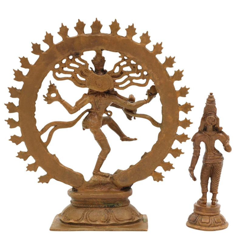 Handcrafted Bronze Nataraja and Parvati Idol | Panchaloha Chola Art Shiva & Shakti Statue | Lord of Dance Murti for Temple & Home Decor, Gold, 6 Inch, 1 Piece