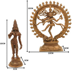 Handcrafted Bronze Nataraja and Parvati Idol | Panchaloha Chola Art Shiva & Shakti Statue | Lord of Dance Murti for Temple & Home Decor, Gold, 6 Inch, 1 Piece