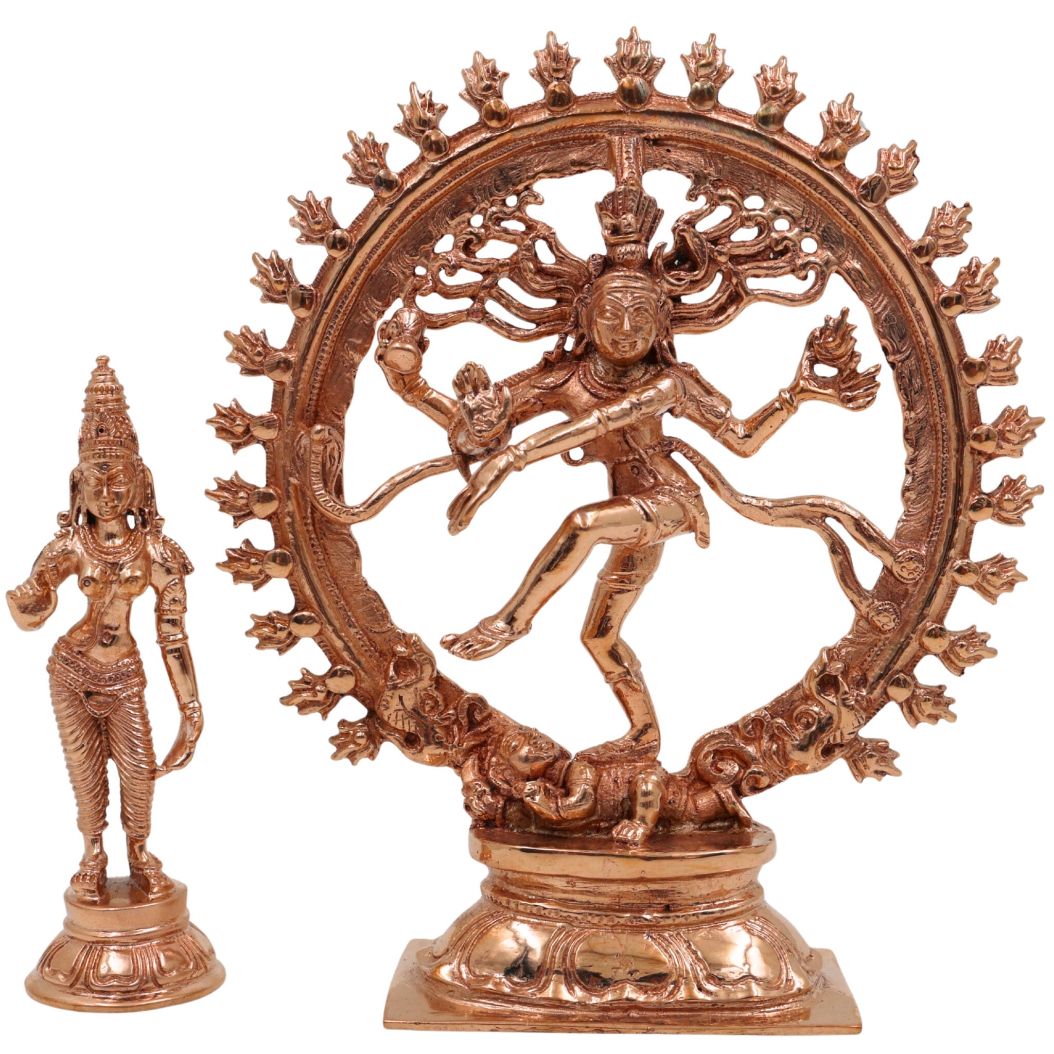 Bronze Nataraja and Parvati Idol | Shiva Nataraja Ananda Tandava Statue | Chola Art Panchaloha Handcrafted Shiva-Parvati Sculpture for Temple & Home Decor, Gold, 6 Inch, 1 Piece