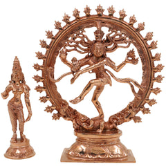 Bronze Nataraja and Parvati Idol | Shiva Nataraja Ananda Tandava Statue | Chola Art Panchaloha Handcrafted Shiva-Parvati Sculpture for Temple & Home Decor, Gold, 6 Inch, 1 Piece