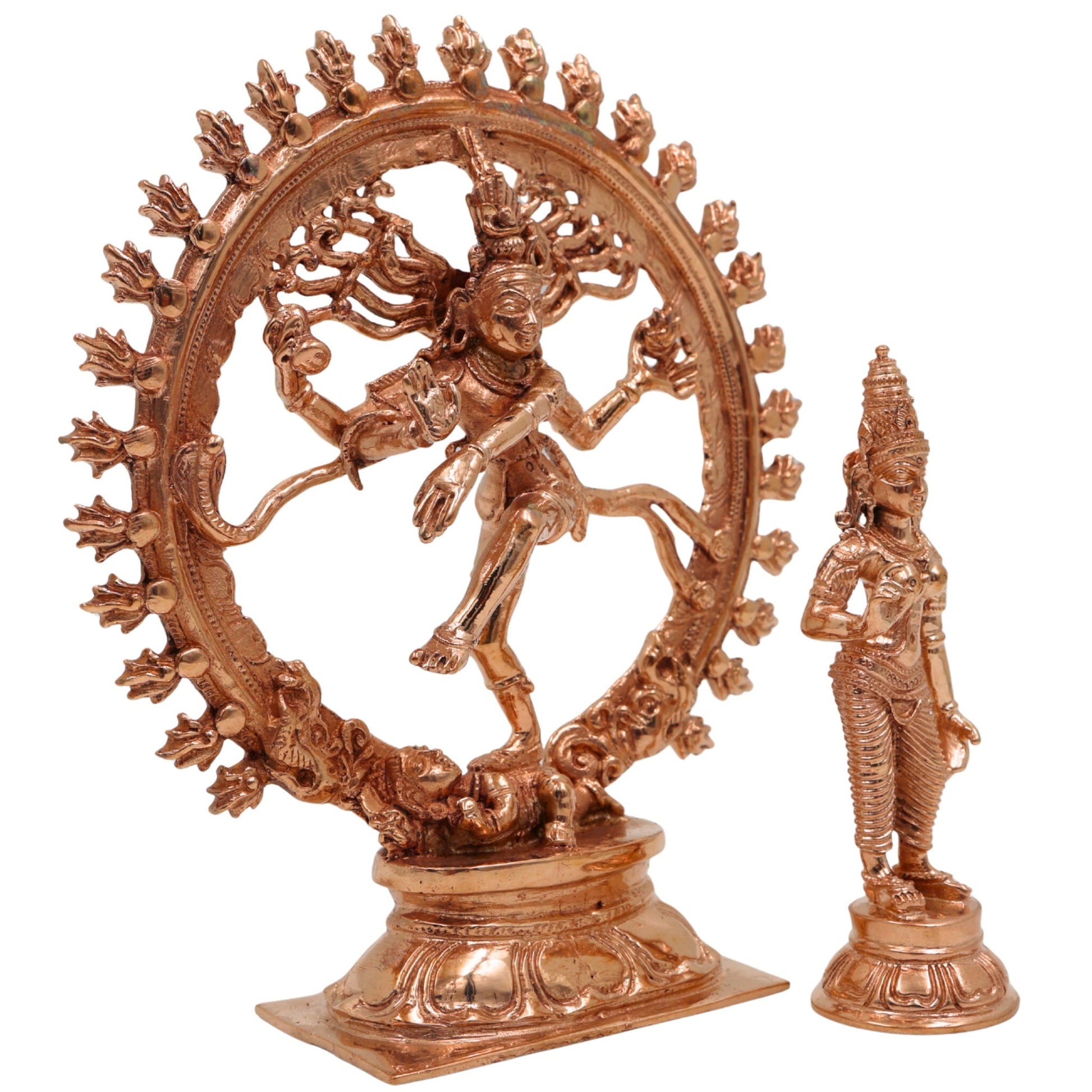Bronze Nataraja and Parvati Idol | Shiva Nataraja Ananda Tandava Statue | Chola Art Panchaloha Handcrafted Shiva-Parvati Sculpture for Temple & Home Decor, Gold, 6 Inch, 1 Piece