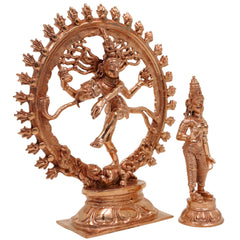 Bronze Nataraja and Parvati Idol | Shiva Nataraja Ananda Tandava Statue | Chola Art Panchaloha Handcrafted Shiva-Parvati Sculpture for Temple & Home Decor, Gold, 6 Inch, 1 Piece