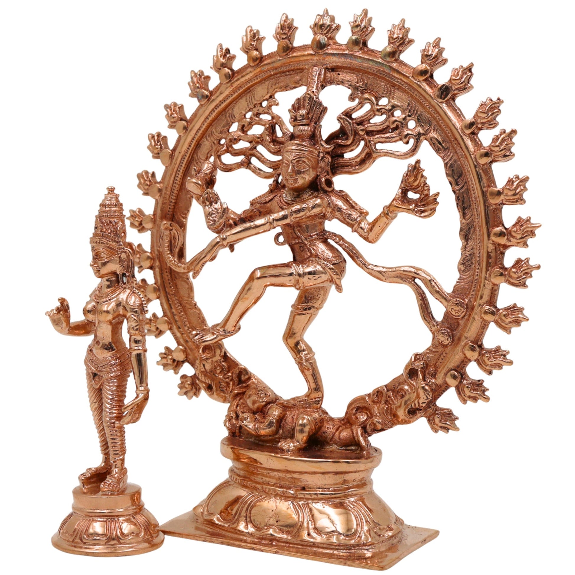 Bronze Nataraja and Parvati Idol | Shiva Nataraja Ananda Tandava Statue | Chola Art Panchaloha Handcrafted Shiva-Parvati Sculpture for Temple & Home Decor, Gold, 6 Inch, 1 Piece