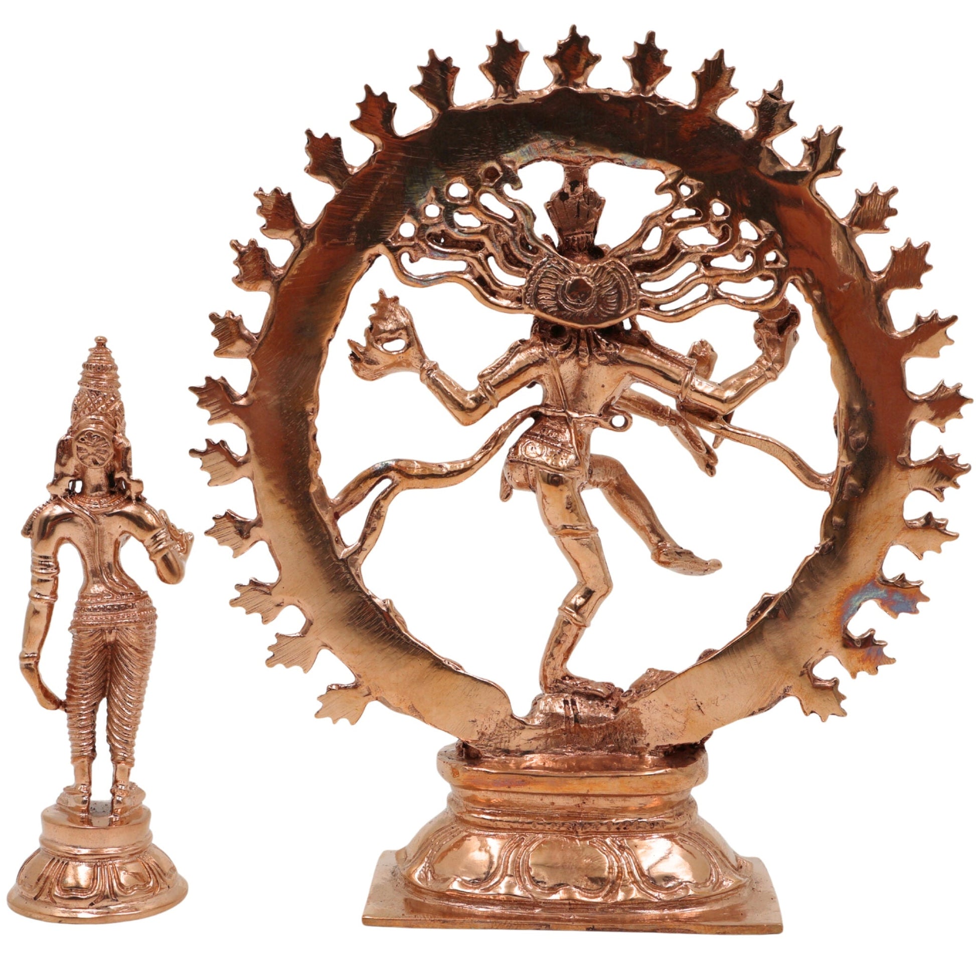 Bronze Nataraja and Parvati Idol | Shiva Nataraja Ananda Tandava Statue | Chola Art Panchaloha Handcrafted Shiva-Parvati Sculpture for Temple & Home Decor, Gold, 6 Inch, 1 Piece