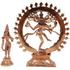 Bronze Nataraja and Parvati Idol | Shiva Nataraja Ananda Tandava Statue | Chola Art Panchaloha Handcrafted Shiva-Parvati Sculpture for Temple & Home Decor, Gold, 6 Inch, 1 Piece