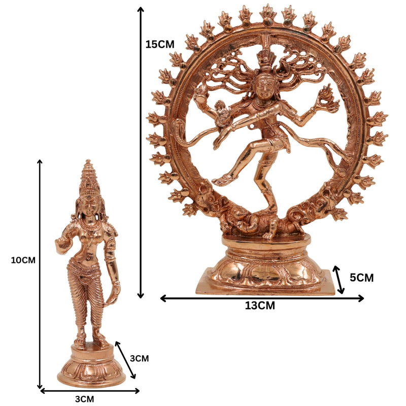 Bronze Nataraja and Parvati Idol | Shiva Nataraja Ananda Tandava Statue | Chola Art Panchaloha Handcrafted Shiva-Parvati Sculpture for Temple & Home Decor, Gold, 6 Inch, 1 Piece