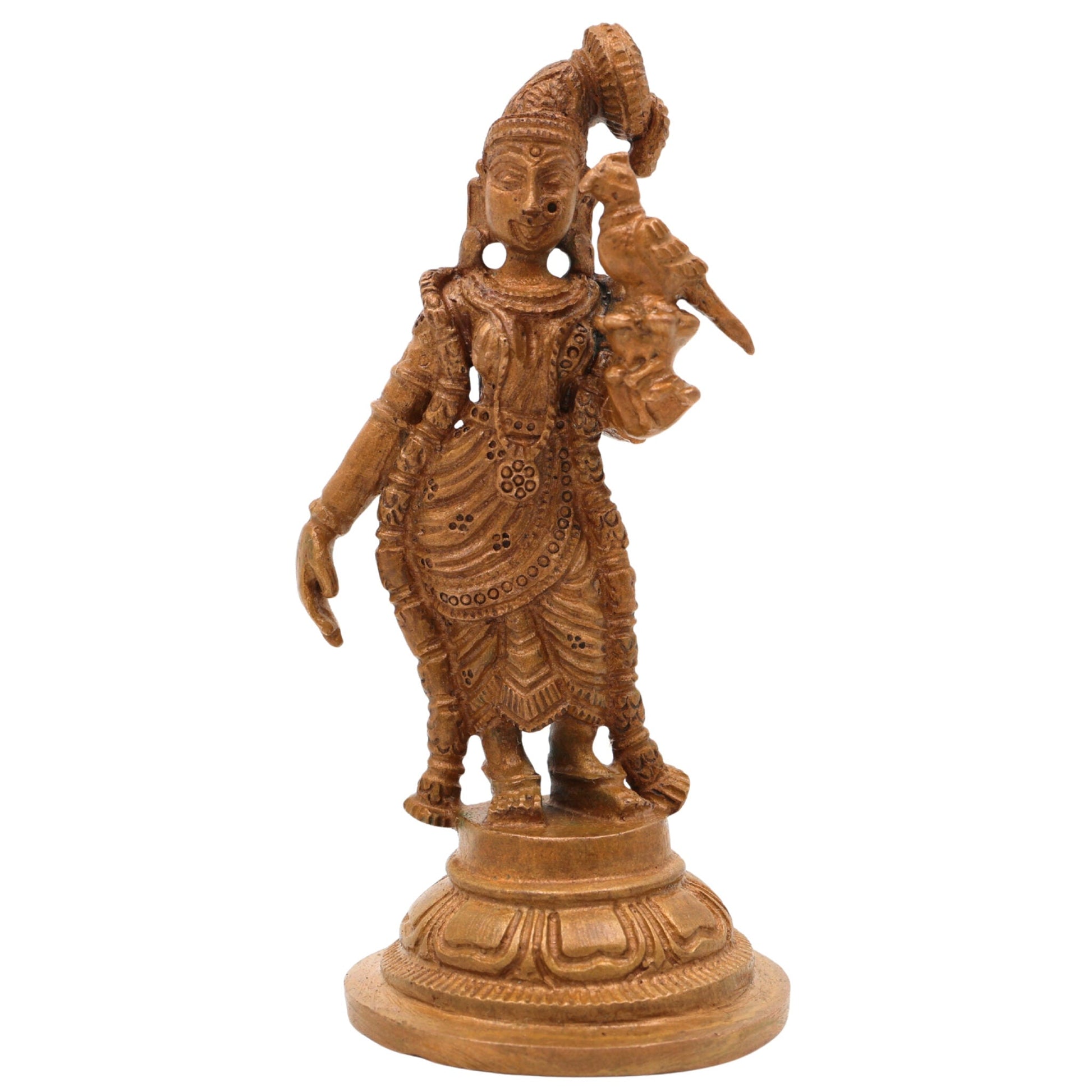 Bronze Handcrafted Meenakshi Idol | Madurai Meenakshi Temple Statue | Panchaloha Murti | Meenakshi Amman Figurine for Pooja & Home Decor, Brown, 3.5 Inch, 1 Piece