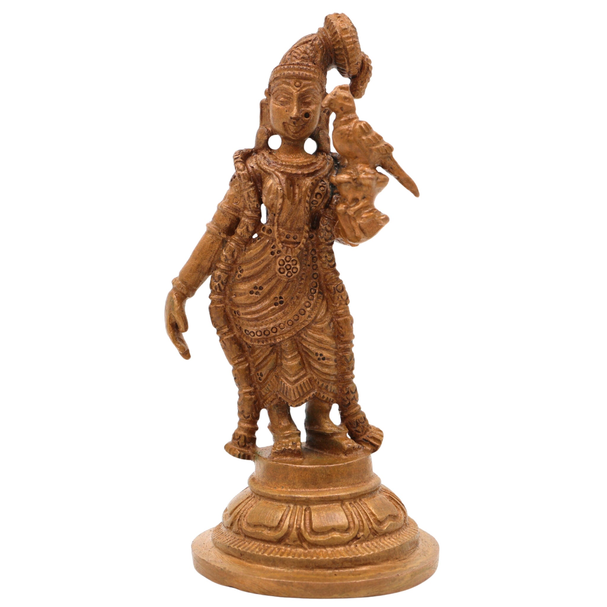 Bronze Handcrafted Meenakshi Idol | Madurai Meenakshi Temple Statue | Panchaloha Murti | Meenakshi Amman Figurine for Pooja & Home Decor, Brown, 3.5 Inch, 1 Piece