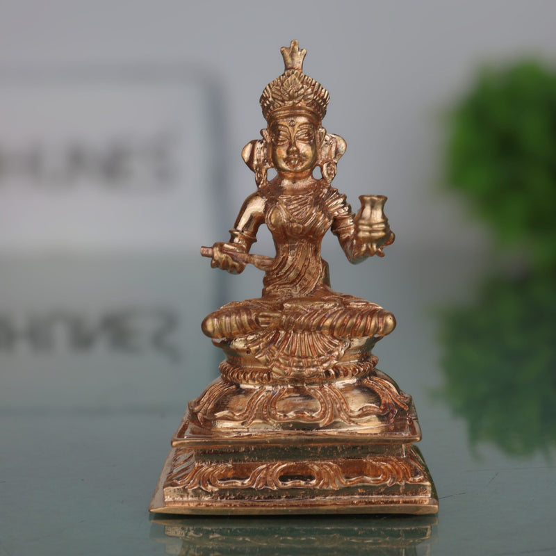 Handcrafted Bronze Annapurna Idol | Maa Annapurna Murti | Panchaloha & Ashtadhatu Temple Statue | Annapurneshwari Bhagwati Figurine for Pooja & Home Decor, Gold, 3 Inch, 1 Piece