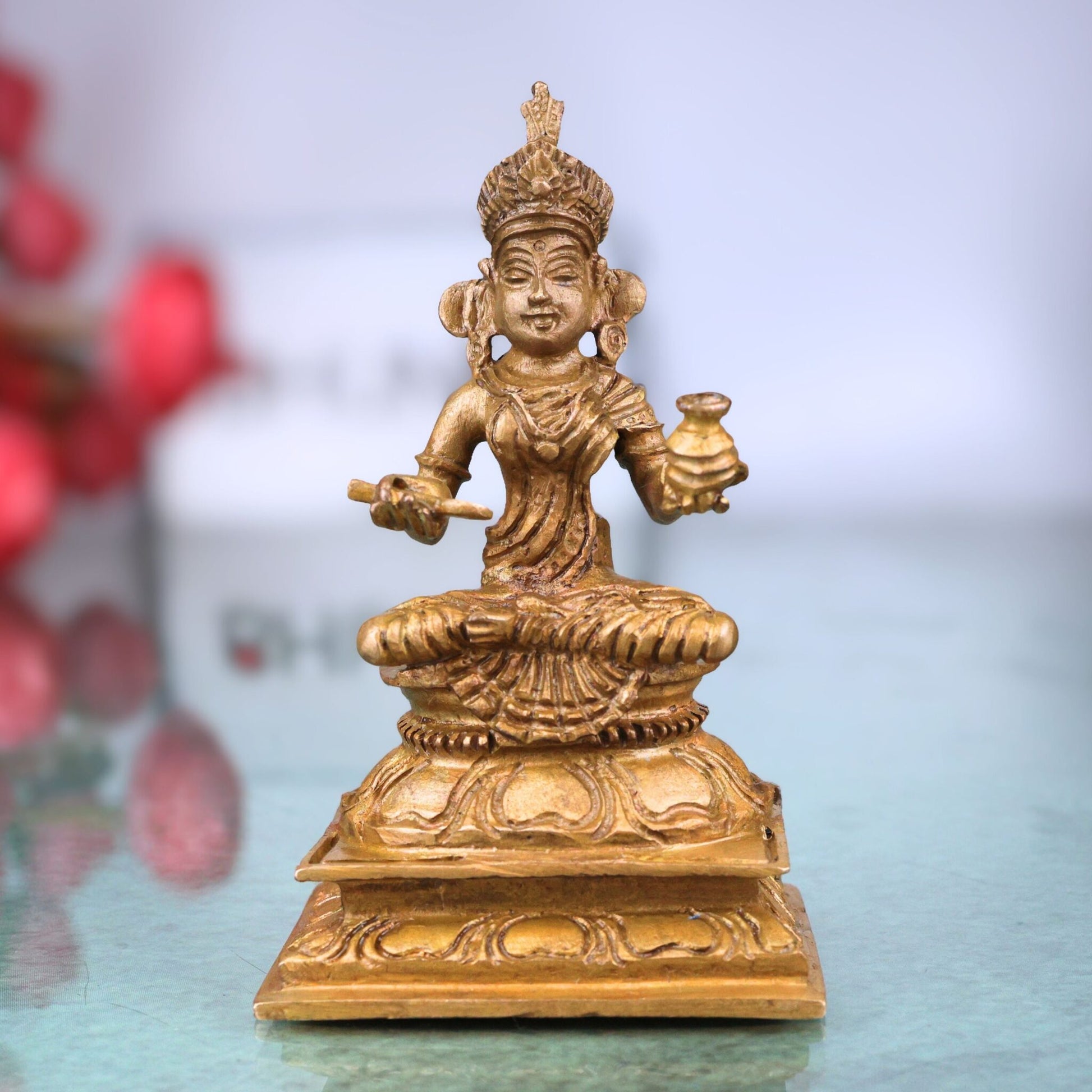 Bronze Annapurna Devi Idol | Handcrafted Goddess Annapurna Murti for Pooja, Home Decor & Spiritual Gifts, Brown, 3 Inch, 1 Piece