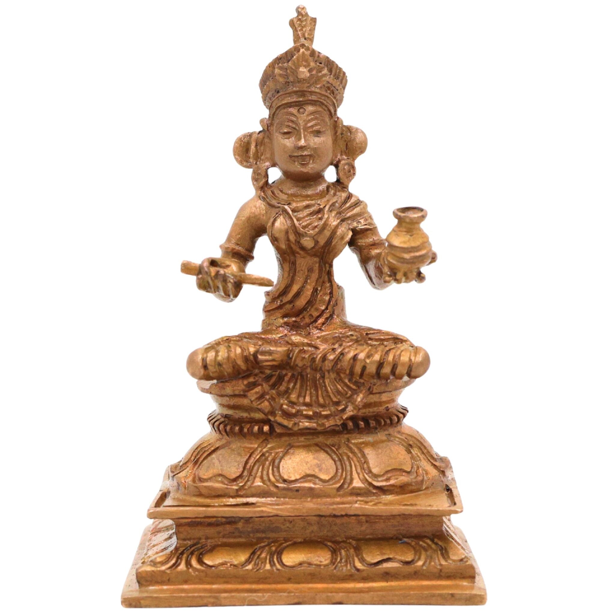 Bronze Annapurna Devi Idol | Handcrafted Goddess Annapurna Murti for Pooja, Home Decor & Spiritual Gifts, Brown, 3 Inch, 1 Piece