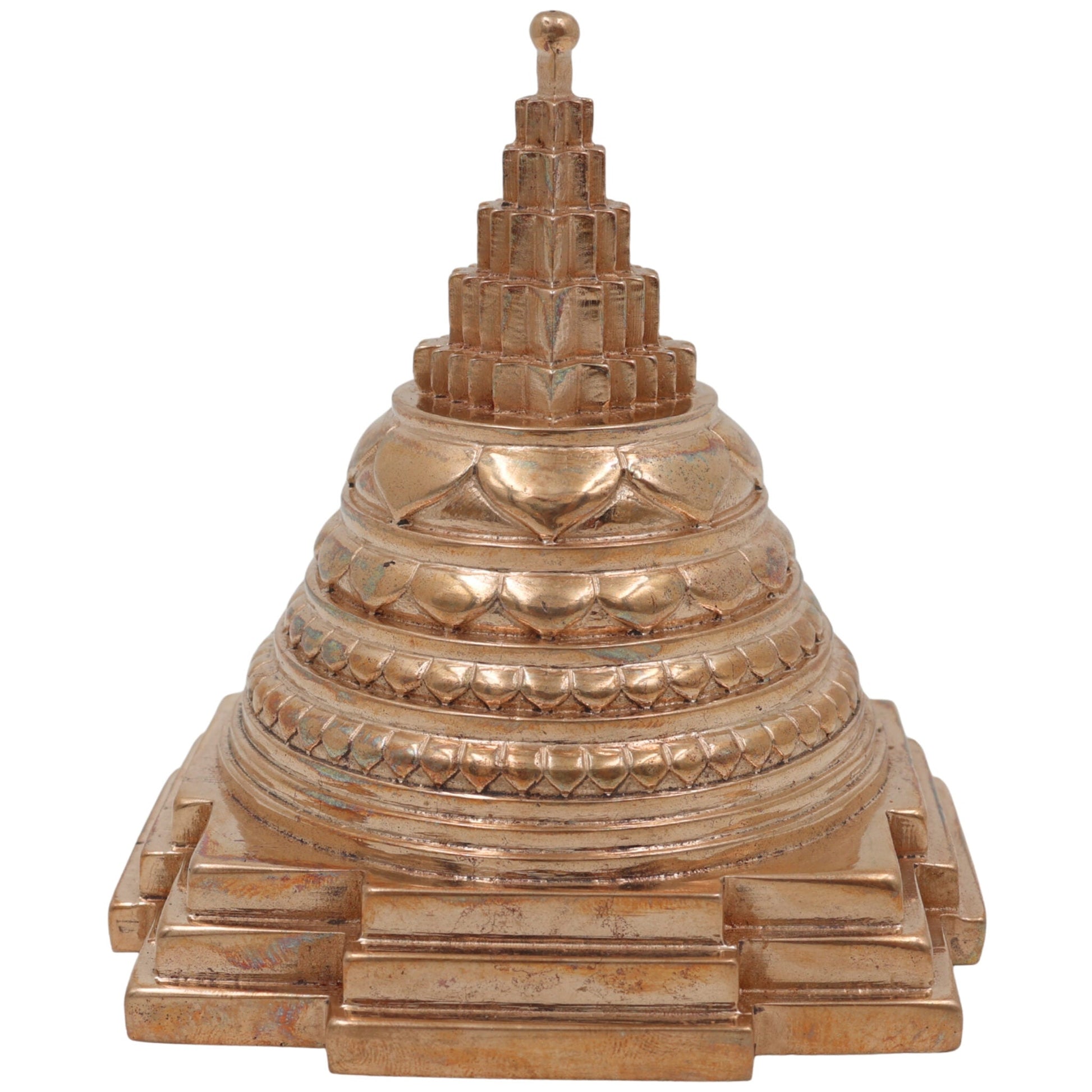 Handcrafted Bronze Shree Yantra, Sri Chakra, Shri Yantra, Maha Meru, Tripura Sundari Yantra, Panchaloha Sacred Yantra for Puja, Meditation & Home Temple, Gold, 4 Inch, 1 Piece