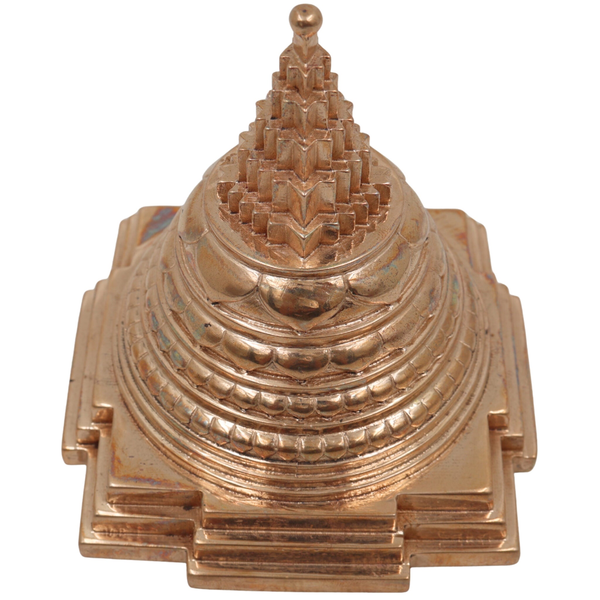 Handcrafted Bronze Shree Yantra, Sri Chakra, Shri Yantra, Maha Meru, Tripura Sundari Yantra, Panchaloha Sacred Yantra for Puja, Meditation & Home Temple, Gold, 4 Inch, 1 Piece