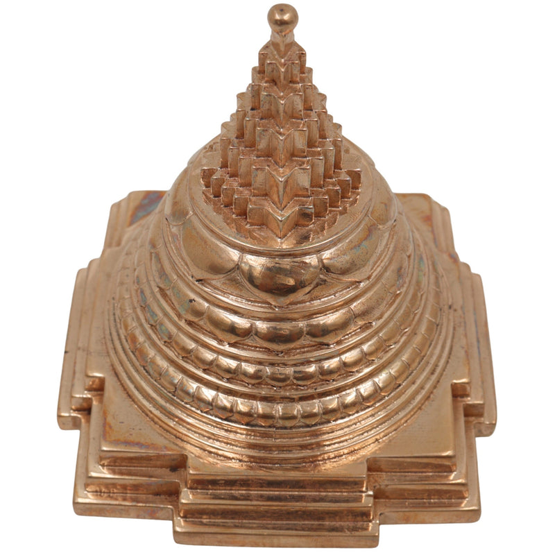Handcrafted Bronze Shree Yantra, Sri Chakra, Shri Yantra, Maha Meru, Tripura Sundari Yantra, Panchaloha Sacred Yantra for Puja, Meditation & Home Temple, Gold, 4 Inch, 1 Piece