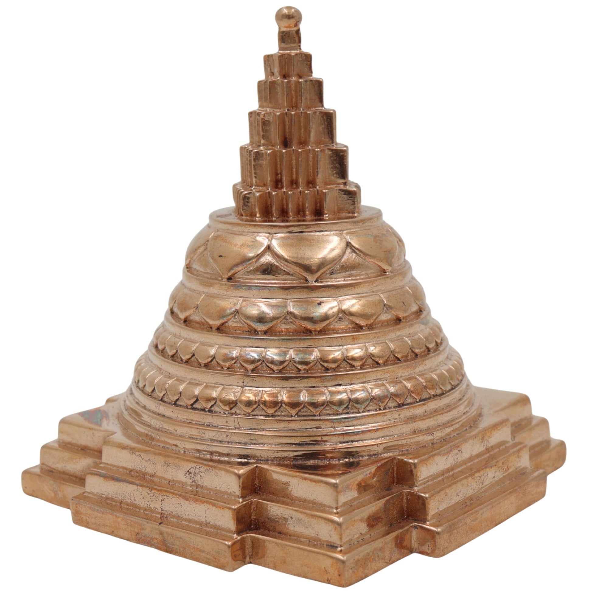 Handcrafted Bronze Shree Yantra, Sri Chakra, Shri Yantra, Maha Meru, Tripura Sundari Yantra, Panchaloha Sacred Yantra for Puja, Meditation & Home Temple, Gold, 4 Inch, 1 Piece
