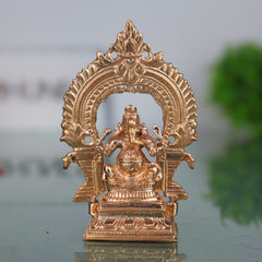 Bronze Small Ganesha Idol with Prabhavali, Panchaloha Vinayaka Murti, Siddhivinayak Statue, Handcrafted Chola Art Ganapati for Home & Temple Pooja, Gold, 3 Inch, 1 Piece