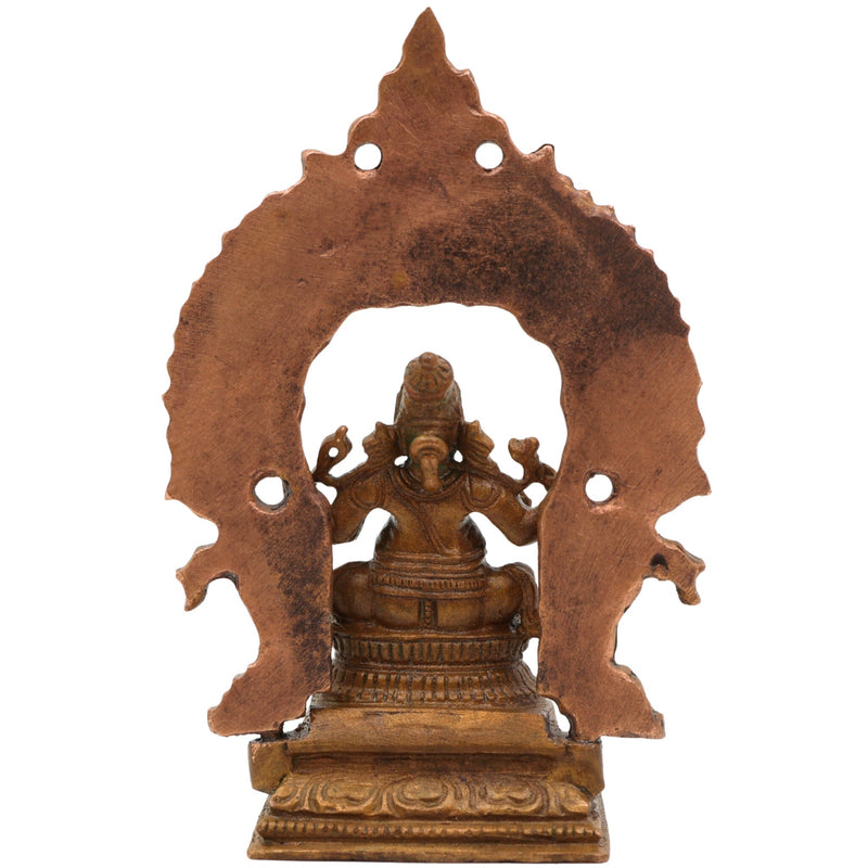 Bronze Handcrafted Ganesha Idol with Prabhavali, Panchaloha, Kansa, Chola Art Ganapati Murti for Pooja & Home Decor, Brown, 3 Inch, 1 Piece