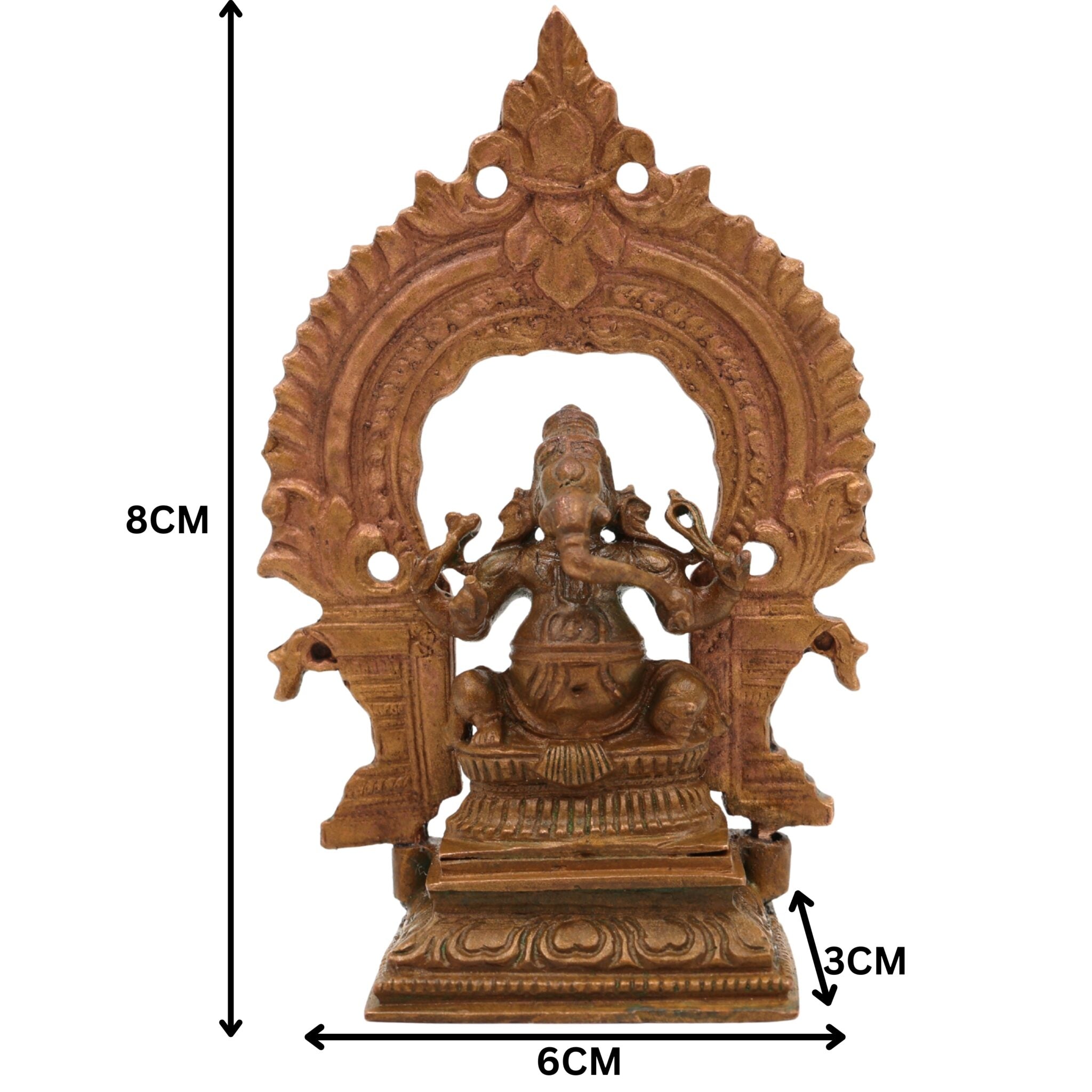 Bronze Handcrafted Ganesha Idol with Prabhavali, Panchaloha, Kansa, Chola Art Ganapati Murti for Pooja & Home Decor, Brown, 3 Inch, 1 Piece