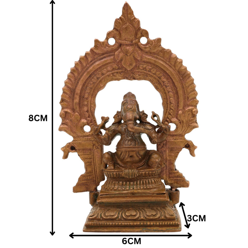 Bronze Handcrafted Ganesha Idol with Prabhavali, Panchaloha, Kansa, Chola Art Ganapati Murti for Pooja & Home Decor, Brown, 3 Inch, 1 Piece