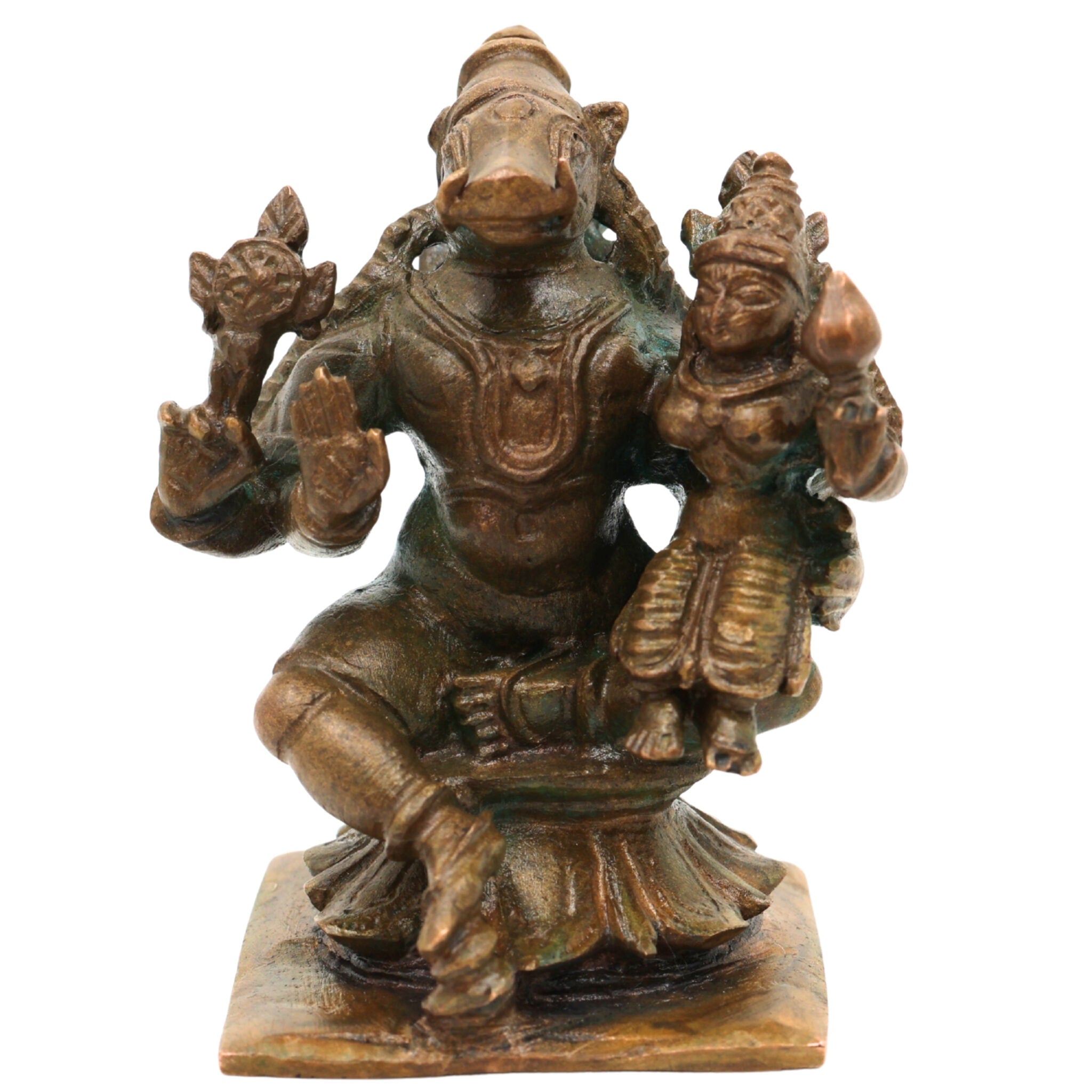 Bronze Handcrafted Varaha Lakshmi Idol | Panchaloha Bhudevi & Varahi Murti | Temple & Home Decor Statue, Brown, 2.5 Inch, 1 Piece